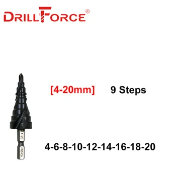 Drillforce M35 Kobalt Kademeli Matkap 4-12/4-20/4-22/5-21/5-paslanmaz Çelik için 27mm TiAIN Matkap Ucu Spiral Oluk Hızlı Değişim Shank