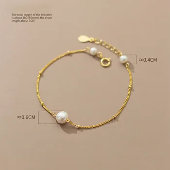 WANTME 925 Ayar Gümüş Basit Zincir Doğal Barok İnci Charm Bilezik Kadınlar için Moda Şık Altın Kaplama Parti Takı