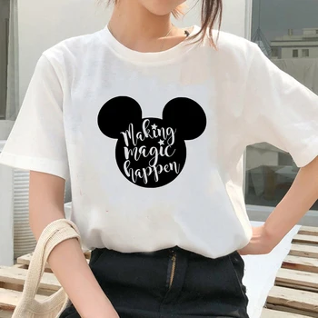 Tees Kadın T Shirt Disney Fare Mickey Minnie Ördek Donald Papatya Pluto Baskı T-shirt Rahat Beyaz Kısa Kollu Bahar Yaz Üstleri