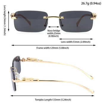 Kadın Erkek Çerçevesiz Dikdörtgen Güneş Gözlüğü UV400 Shades Gözlük Yaz Gözlük Vintage Cheetah Moda güneş gözlüğü