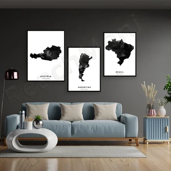 Avusturya, Arjantin, Brezilya, Wyoming, Batı Virginia harita baskı, minimal yol haritası, harita duvar sanat posterleri 1
