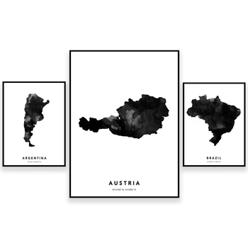 Avusturya, Arjantin, Brezilya, Wyoming, Batı Virginia harita baskı, minimal yol haritası, harita duvar sanat posterleri 2