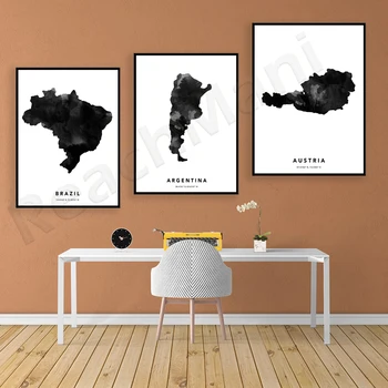 Avusturya, Arjantin, Brezilya, Wyoming, Batı Virginia harita baskı, minimal yol haritası, harita duvar sanat posterleri 5