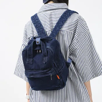 Denim Kadın Sırt Çantası Küçük Rahat okul çantası Genç Kızlar için Kadın omuzdan askili çanta Tasarımcı Sırt Çantası Kovboy tote mavi mochila 0