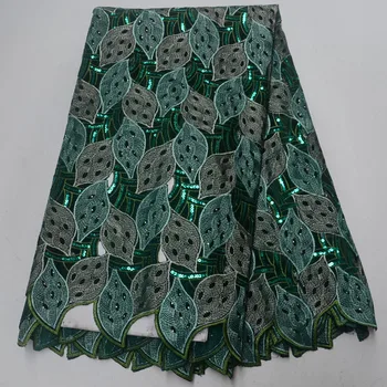 (5 yards / pc) yüksek kaliteli handcut yeşil Afrika dantel kumaş yumuşak kadife dantel payetli kumaş ve taşlar için parti elbise OP100