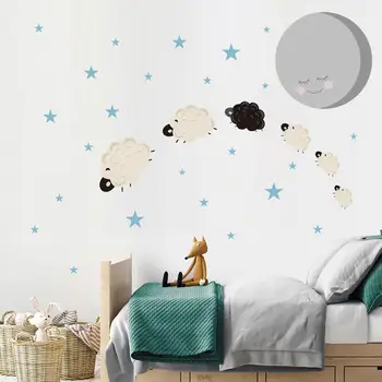 Karikatür Küçük Koyun Ay Yıldız duvar çıkartmaları Yatak Odası Çocuk Bebek Odaları Ev Dekorasyon Duvar Anaokulu Duvar Kağıdı Sevimli Çıkartmaları