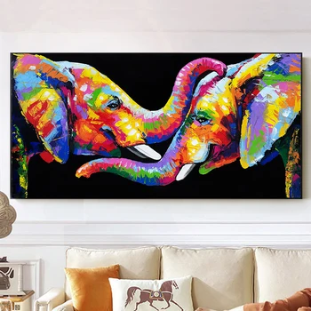 Soyut Hayvanlar Renkli Fil Tuval Resimleri Duvar Sanatı Posterler ve Baskılar Çift Filler Resimleri ıçin Oturma Odası Dekor