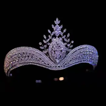 NıuShuya Beyaz Kübik Zirkonya Parti Kraliçe Tiara Taç Düğün Gelin Saç Aksesuarları Dekorasyon Takı Prenses Doğum Günü