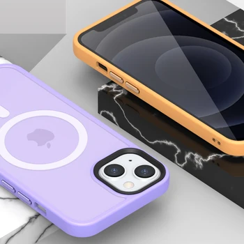 Yumuşak Duygu Manyetik Kılıf iPhone 11 12 13 14 Pro Max Artı Magsafe iPhone Kapak İçin Yumuşak Silikon Çerçeve Buzlu PC Arka Panel 1
