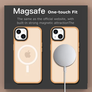 Yumuşak Duygu Manyetik Kılıf iPhone 11 12 13 14 Pro Max Artı Magsafe iPhone Kapak İçin Yumuşak Silikon Çerçeve Buzlu PC Arka Panel 5