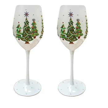 2 Adet Yaratıcı Noel Ağacı El-boyalı Kristal cam kırmızı şarap şişesi Avrupa Kadeh Cam Bardak Parti Ev Dekorasyon Yılbaşı Hediyeleri
