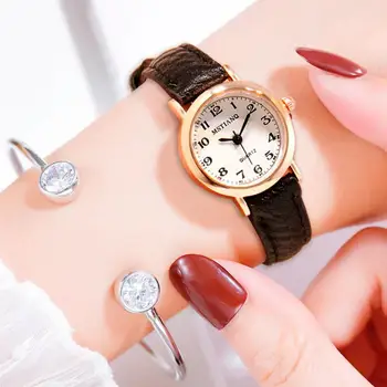 2022 Yeni İzle Kadınlar Basit Klasik Vintage Kadınlar Küçük kadranlı saat Deri Kayış Kuvars Saat Kadın Saatler Hediye Reloj Mujer 4