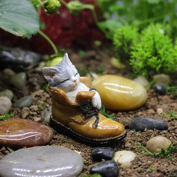Mini kedi bir çizme Bahçe reçine sevimli heykelcik süs peri Bahçe dekor Bahçe ev dekorasyon için Lİ