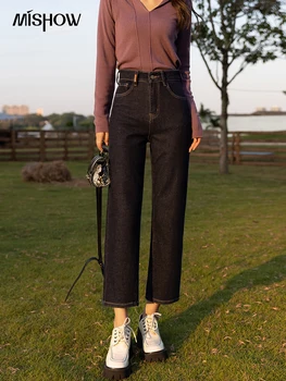 MISHOW Bölünmüş Kot Kadın Sonbahar Kore Ince Yüksek Bel Ayak Bileği Uzunlukta Pamuk Elastik Denim Pantolon Retro Giyim MXB31K0523