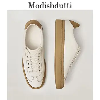 Modishdutti 2022 İlkbahar ve Sonbahar Kadın İngiltere Moda Hakiki Deri Koyun Yumuşak Rahat Renk Eşleştirme vulkanize ayakkabı