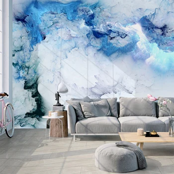 Özel Herhangi Bir Boyut Duvar Mavi Bulut dokunmamış 3D Duvar Kağıdı Oturma Odası Arka Plan Duvar Dekorasyon Su Geçirmez Fotoğraf Papel De Parede