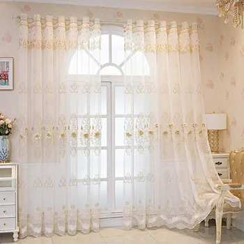 Avrupa lüks Üç Boyutlu Çiçek İşlemeli pencere teli Yatak Odası Sırf Örtüsü Zarif Kabartma Perdeler oturma odası için 4