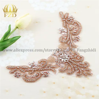 FANGZHIDI 1 Adet El Yapımı Sıcak Düzeltme Dikiş boncuklu yapay elmas Kristal Gelin Elbise Aplike düğün elbisesi Yaka dekorasyon