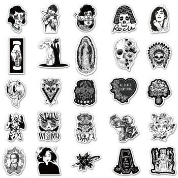 100 Adet / paket Retro Siyah ve Beyaz Punk Gotik Korku Cadılar Bayramı Kafatası Çıkartmalar Graffiti çocuk oyuncağı Hediye Etiket Bagaj Etiket 1