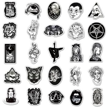 100 Adet / paket Retro Siyah ve Beyaz Punk Gotik Korku Cadılar Bayramı Kafatası Çıkartmalar Graffiti çocuk oyuncağı Hediye Etiket Bagaj Etiket 3