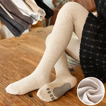 Moda Büküm Düz Renk Tayt Kızlar İçin Sonbahar Kış İnce Kadife Bebek Tayt Çorap Antiskid Taban Kız Külotlu Çorap 1-12 yıl 0