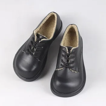 Kadın ayakkabısı Düz Kış Kürk Ayakkabı İngiliz Tarzı Lace up Siyah düz ayakkabı 100 % Hakiki Deri Kadın Ayakkabı Geniş Ayak Şekli 2