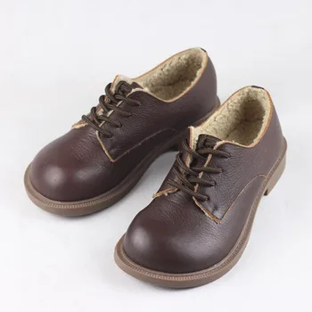 Kadın ayakkabısı Düz Kış Kürk Ayakkabı İngiliz Tarzı Lace up Siyah düz ayakkabı 100 % Hakiki Deri Kadın Ayakkabı Geniş Ayak Şekli 3