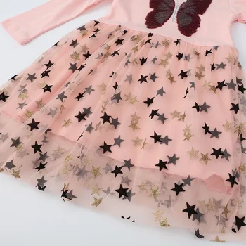 Menoea Bebek Kız Giyim Sonbahar Bahar Prenses Elbiseler Toddler Kız Laece Kelebek Shining Vestidos çocuk Giysileri 2-7 Y 0