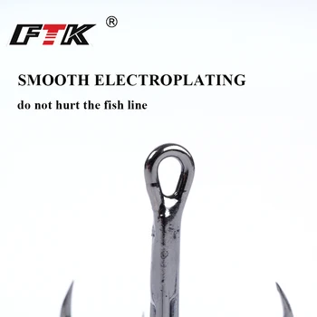 FTK Balıkçılık TripleHooks Yüksek Çelik Karbon Malzeme Tiz Siyah Balıkçılık Kanca Yuvarlak Katlanmış Tuzlu Su Bas 2 # -10 # Cazibesi 5