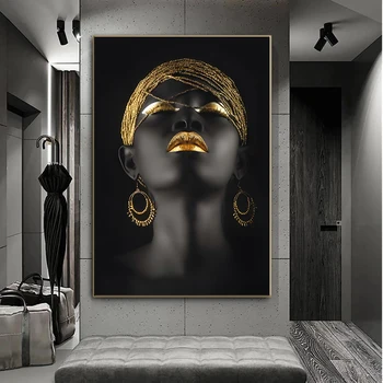 Afrikalı Kadın Ev Arka Plan duvar sanatı tuval yağlıboya Altın Ve Gümüş Takı El Posteri Baskılar Resimleri Odası Dekor Duvar Resimleri 3