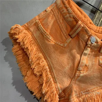 Turuncu Kot Kadınlar için 2021 Yaz Yeni Düşük Bel Yırtık Püskül Yıpranmış Şort Sıcak pantolon Kızlar Bayanlar Streetwear Nancylim