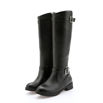 Bayan Botları Yeni moda kış Yuvarlak kafa fermuar Düşük topuklu Yüksek tüp kadın ayakkabısı artı boyutu 33-50 Topuk Yüksekliği 4cm siyah