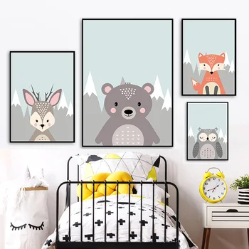 Orman Hayvanları Posteri Baskılar Ayı Tavşan Tilki Tuval Boyama Duvar Çocuklar İçin Yatak Odası Kreş sanat resmi Bebek Odası Dekor