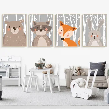 Orman Hayvanları Posteri Baskılar Ayı Tavşan Tilki Tuval Boyama Duvar Çocuklar İçin Yatak Odası Kreş sanat resmi Bebek Odası Dekor 1