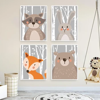Orman Hayvanları Posteri Baskılar Ayı Tavşan Tilki Tuval Boyama Duvar Çocuklar İçin Yatak Odası Kreş sanat resmi Bebek Odası Dekor 3