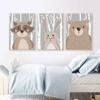 Orman Hayvanları Posteri Baskılar Ayı Tavşan Tilki Tuval Boyama Duvar Çocuklar İçin Yatak Odası Kreş sanat resmi Bebek Odası Dekor 4