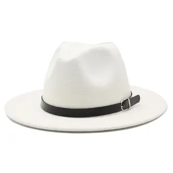 2021 Bayanlar erkek Yün Fedora Şapka Deri Kurdele ile Beyefendi Zarif Bayanlar Kış Sonbahar Geniş Ağız Caz Kilise Panama Şapka
