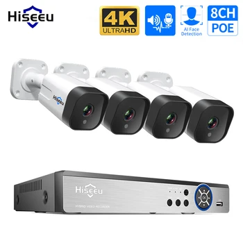 Hiseeu 4K 8MP 5MP 3MP 8CH POE IP izleme Kamera Güvenlik Sistemi Seti Seti AI Yüz Algılama İki yönlü Ses Akıllı CCTV HD NVR