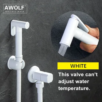 Awolf Beyaz Katı Pirinç El Tuvalet Bide püskürtme seti Hijyenik Duş Başlığı açılı vana Anal Duş Sistemi Shattaf AP2287