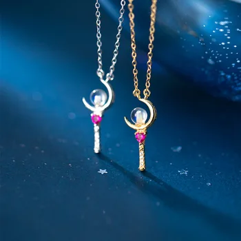 Moda Aksesuarları S925 Gümüş Kolye kadın mücevheratı Kore Tarzı Elmas Sailor Moon Klavikula Zinciri Tatlı anahtar Kolye