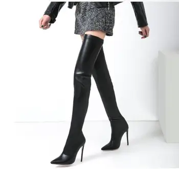 Chaussures femme çizmeler deri çorap bayanlar overknee çizmeler seksi kasık kadın kış çizmeler yüksek topuk uzun streç patik