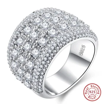Saf 925 Ayar Gümüş Köpüklü Geniş Yüzükler Kadınlar Kızlar için AAA CZ Kristal Düğün Nişan Damga Takı Yaz Satış 0