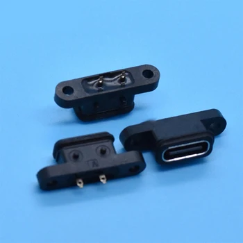 TİP C 2pin Su Geçirmez Dişi USB C Soket Bağlantı Noktası Vida Deliği İle Hızlı Şarj Şarj Arayüzü 180 Derece USB Konektörü 2 Adet 1