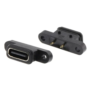 TİP C 2pin Su Geçirmez Dişi USB C Soket Bağlantı Noktası Vida Deliği İle Hızlı Şarj Şarj Arayüzü 180 Derece USB Konektörü 2 Adet 4