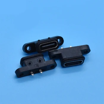 TİP C 2pin Su Geçirmez Dişi USB C Soket Bağlantı Noktası Vida Deliği İle Hızlı Şarj Şarj Arayüzü 180 Derece USB Konektörü 2 Adet 5