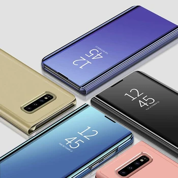 Akıllı Kılıf Samsung Galaxy S21 S20 Ultra S10 Not 10 S9 S8 Artı Temizle Görünüm Penceresi Elektrolizle Kaplama Standı Flip Folio Kapak 3