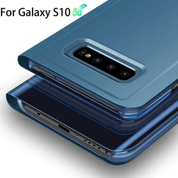 Akıllı Kılıf Samsung Galaxy S21 S20 Ultra S10 Not 10 S9 S8 Artı Temizle Görünüm Penceresi Elektrolizle Kaplama Standı Flip Folio Kapak 5