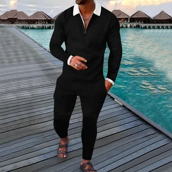 Sonbahar Uzun Kollu POLO GÖMLEK plaj pantolonları 2 Parça Eşofman Erkekler Büyük Boy 3D Baskılı Rahat Eşofman Erkekler Casual Streetwear 2 Parça