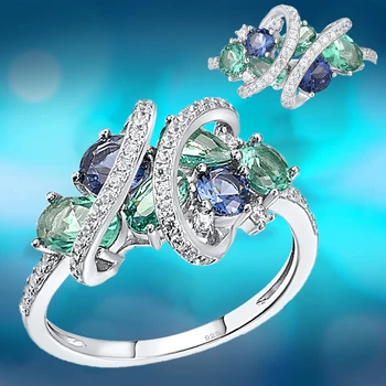 Köpüklü Yeşil Mavi Spinel Kristal Yüzükler Kadınlar için Gelin Düğün Nişan Yüzüğü yıldönümü hediyesi Takı Anillo De Compromiso 1