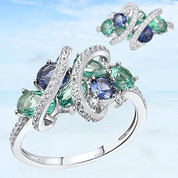 Köpüklü Yeşil Mavi Spinel Kristal Yüzükler Kadınlar için Gelin Düğün Nişan Yüzüğü yıldönümü hediyesi Takı Anillo De Compromiso 2